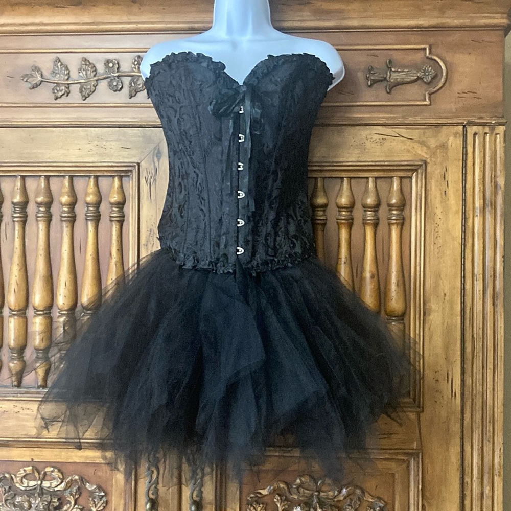 Black Lace Bustier Tulle Skirt Dress - Women